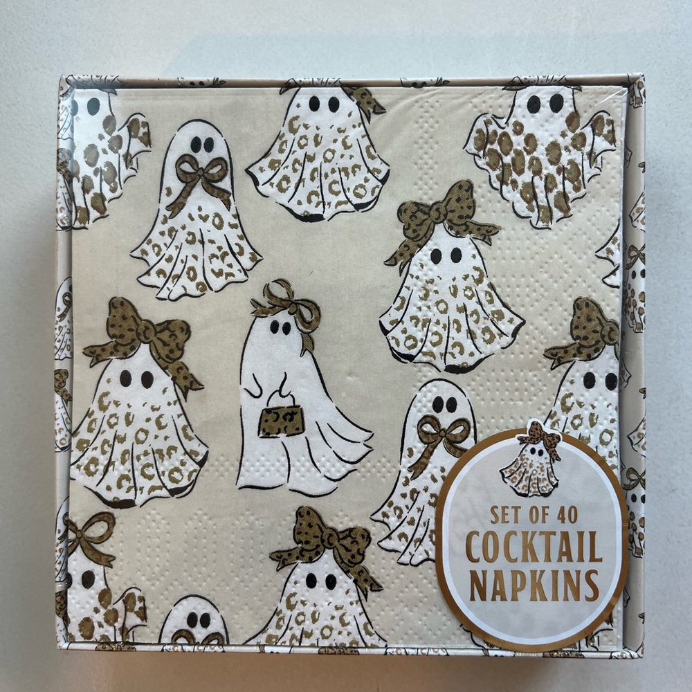 Viral Leopard Ghost Pattern Cocktail Halloween Napkins - Set of 40